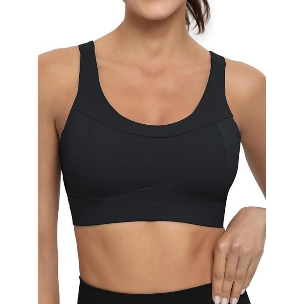 Running Girl High Impact Black Sports Bra Racerback Women M Push Up Gym Workout